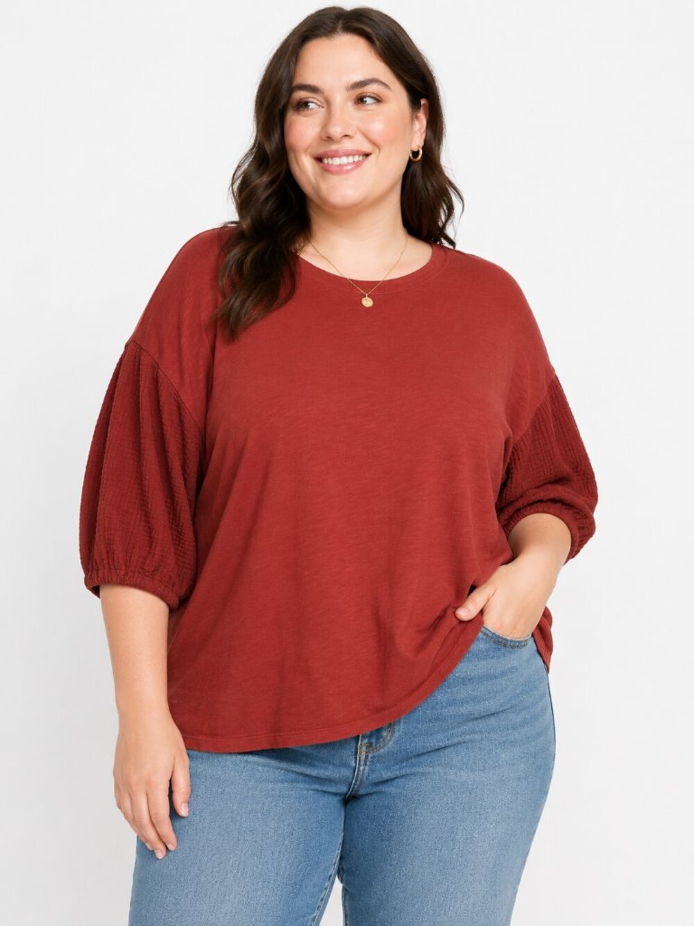 VELVET by GRAHAM & SPENCER Margot Top Red 1X Gauze Cotton Fall Anthropologie